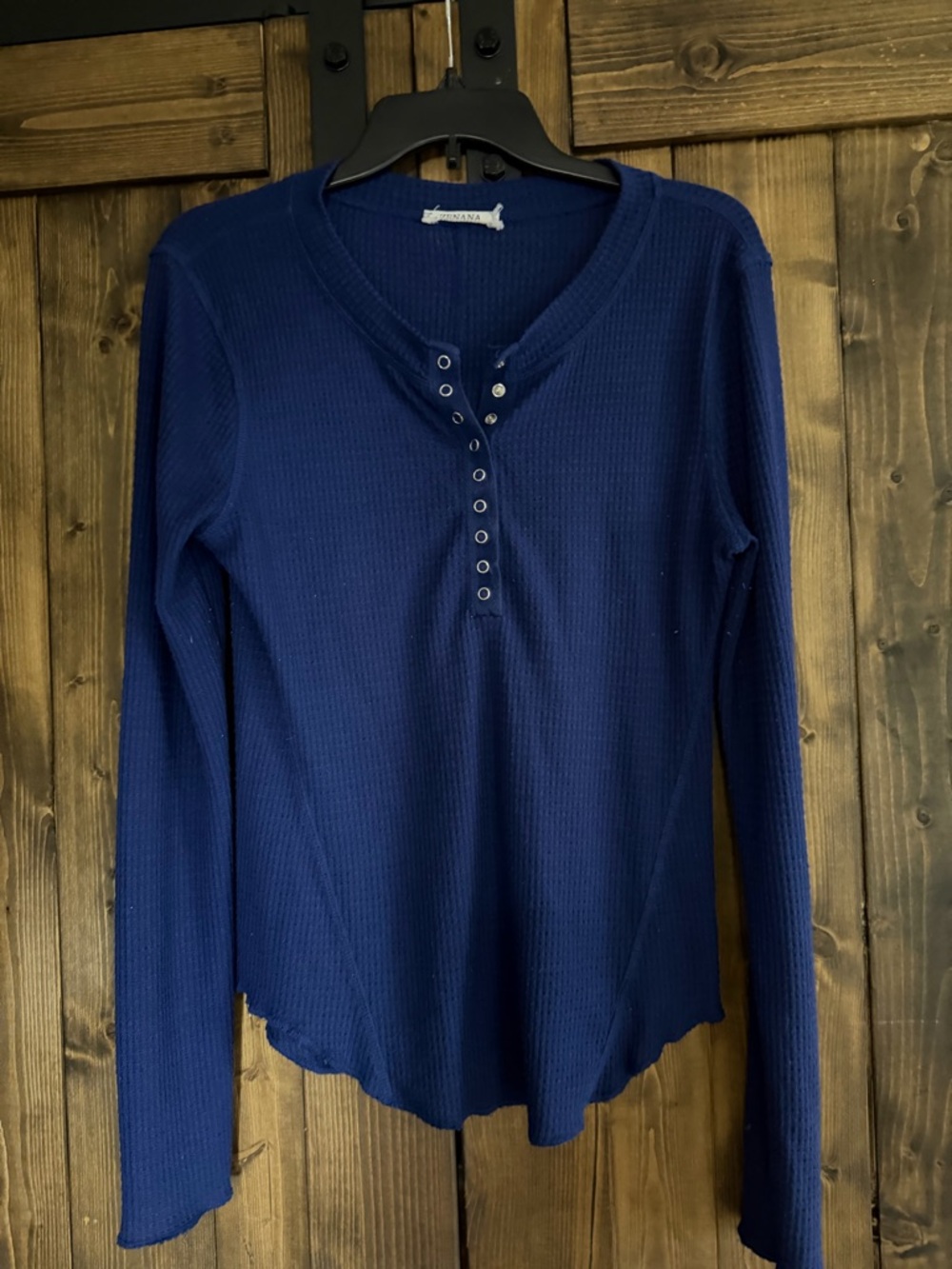 Arizona Jean Company Navy Ribbed Henley Long Sleeve Top